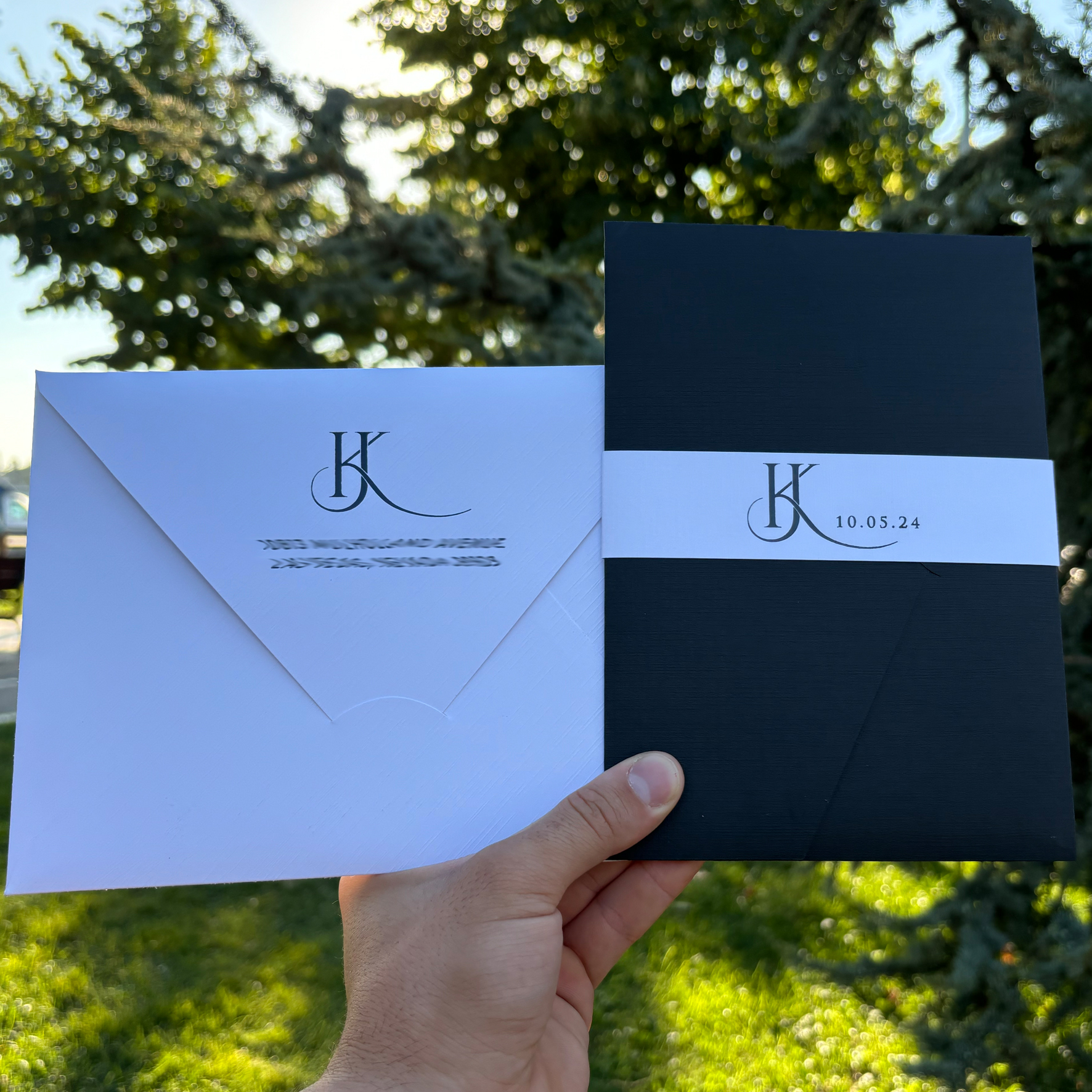 Black acrylic wedding invitation, Wedding invitation, Acrylic invitation, Black pocket envelope, Detail card, White mailing envelope, invitation set